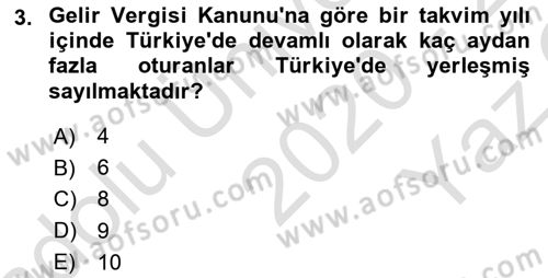 Özel Vergi Hukuku 1 Dersi 2020 - 2021 Yılı Yaz Okulu Sınav Soruları 3. Soru