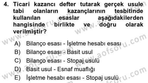 Özel Vergi Hukuku 1 Dersi 2020 - 2021 Yılı Yaz Okulu Sınav Soruları 4. Soru