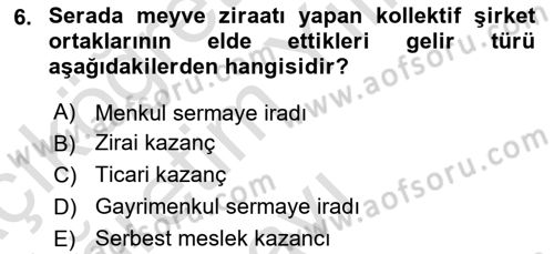 Özel Vergi Hukuku 1 Dersi 2020 - 2021 Yılı Yaz Okulu Sınav Soruları 6. Soru