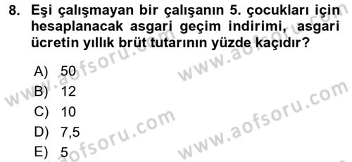 Özel Vergi Hukuku 1 Dersi 2020 - 2021 Yılı Yaz Okulu Sınav Soruları 8. Soru