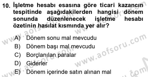Özel Vergi Hukuku 1 Dersi 2021 - 2022 Yılı (Vize) Ara Sınav Soruları 10. Soru