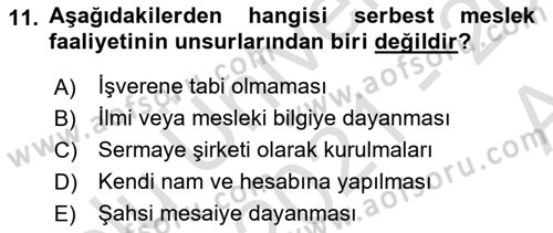 Özel Vergi Hukuku 1 Dersi Ara Sınavı Deneme Sınav Soruları 11. Soru