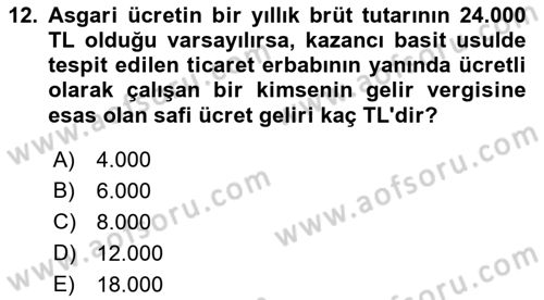 Özel Vergi Hukuku 1 Dersi Ara Sınavı Deneme Sınav Soruları 12. Soru