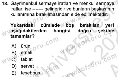 Özel Vergi Hukuku 1 Dersi Ara Sınavı Deneme Sınav Soruları 18. Soru