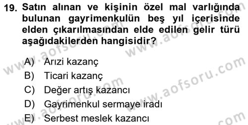 Özel Vergi Hukuku 1 Dersi Ara Sınavı Deneme Sınav Soruları 19. Soru