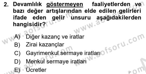 Özel Vergi Hukuku 1 Dersi 2021 - 2022 Yılı (Vize) Ara Sınav Soruları 2. Soru