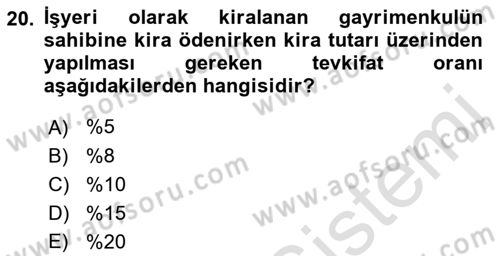 Özel Vergi Hukuku 1 Dersi Ara Sınavı Deneme Sınav Soruları 20. Soru