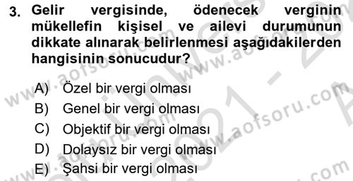 Özel Vergi Hukuku 1 Dersi 2021 - 2022 Yılı (Vize) Ara Sınav Soruları 3. Soru