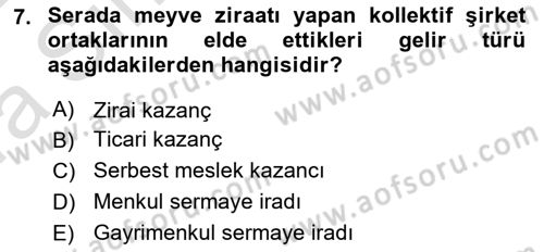 Özel Vergi Hukuku 1 Dersi Ara Sınavı Deneme Sınav Soruları 7. Soru