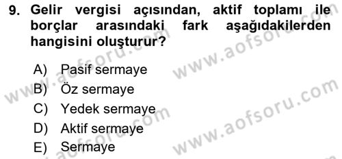 Özel Vergi Hukuku 1 Dersi Ara Sınavı Deneme Sınav Soruları 9. Soru