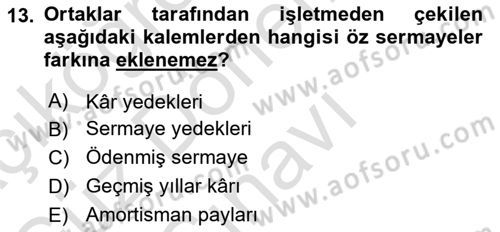 Özel Vergi Hukuku 1 Dersi 2021 - 2022 Yılı (Final) Dönem Sonu Sınav Soruları 13. Soru