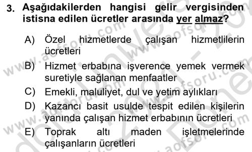 Özel Vergi Hukuku 1 Dersi 2021 - 2022 Yılı (Final) Dönem Sonu Sınav Soruları 3. Soru