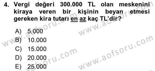 Özel Vergi Hukuku 1 Dersi 2021 - 2022 Yılı (Final) Dönem Sonu Sınav Soruları 4. Soru