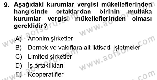 Özel Vergi Hukuku 1 Dersi 2021 - 2022 Yılı (Final) Dönem Sonu Sınav Soruları 9. Soru