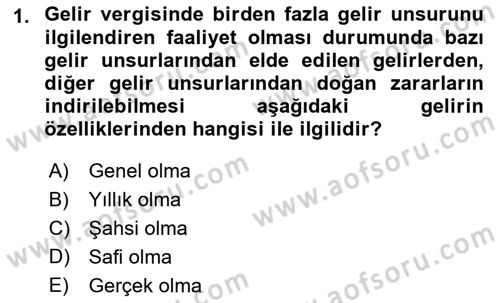 Özel Vergi Hukuku 1 Dersi 2021 - 2022 Yılı Yaz Okulu Sınav Soruları 1. Soru