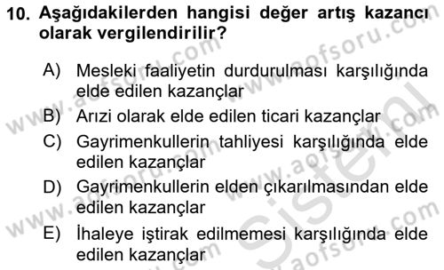 Özel Vergi Hukuku 1 Dersi 2021 - 2022 Yılı Yaz Okulu Sınav Soruları 10. Soru