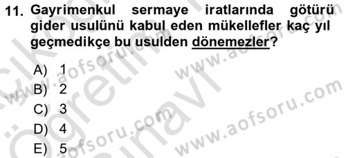 Özel Vergi Hukuku 1 Dersi 2021 - 2022 Yılı Yaz Okulu Sınav Soruları 11. Soru