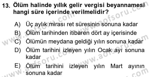 Özel Vergi Hukuku 1 Dersi 2021 - 2022 Yılı Yaz Okulu Sınav Soruları 13. Soru