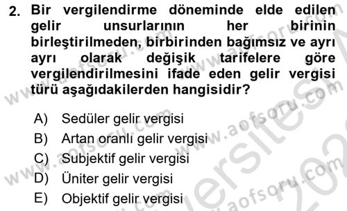 Özel Vergi Hukuku 1 Dersi 2021 - 2022 Yılı Yaz Okulu Sınav Soruları 2. Soru