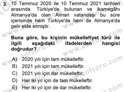 Özel Vergi Hukuku 1 Dersi 2021 - 2022 Yılı Yaz Okulu Sınav Soruları 3. Soru