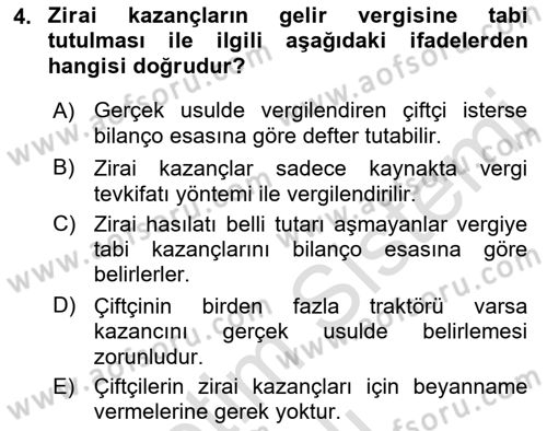 Özel Vergi Hukuku 1 Dersi 2021 - 2022 Yılı Yaz Okulu Sınav Soruları 4. Soru