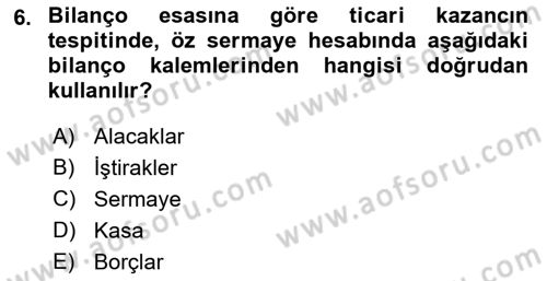 Özel Vergi Hukuku 1 Dersi 2021 - 2022 Yılı Yaz Okulu Sınav Soruları 6. Soru