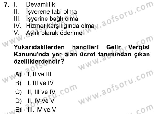 Özel Vergi Hukuku 1 Dersi 2021 - 2022 Yılı Yaz Okulu Sınav Soruları 7. Soru