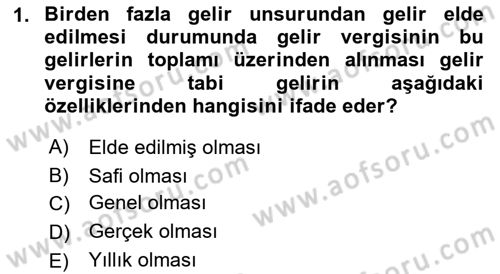 Özel Vergi Hukuku 1 Dersi Ara Sınavı Deneme Sınav Soruları 1. Soru