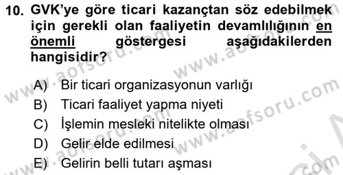 Özel Vergi Hukuku 1 Dersi 2022 - 2023 Yılı (Vize) Ara Sınav Soruları 10. Soru