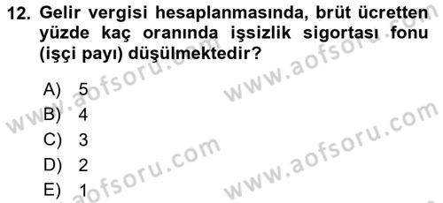 Özel Vergi Hukuku 1 Dersi Ara Sınavı Deneme Sınav Soruları 12. Soru