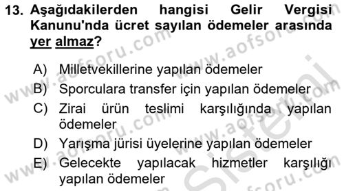 Özel Vergi Hukuku 1 Dersi Ara Sınavı Deneme Sınav Soruları 13. Soru