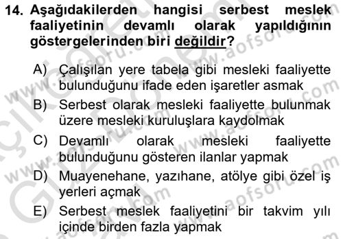 Özel Vergi Hukuku 1 Dersi Ara Sınavı Deneme Sınav Soruları 14. Soru