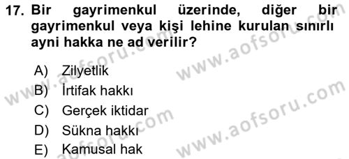 Özel Vergi Hukuku 1 Dersi Ara Sınavı Deneme Sınav Soruları 17. Soru