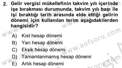 Özel Vergi Hukuku 1 Dersi Ara Sınavı Deneme Sınav Soruları 2. Soru