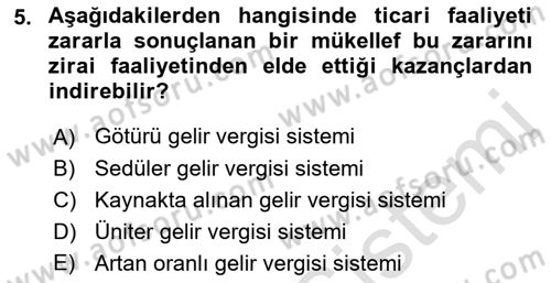 Özel Vergi Hukuku 1 Dersi Ara Sınavı Deneme Sınav Soruları 5. Soru