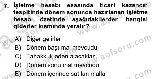 Özel Vergi Hukuku 1 Dersi Ara Sınavı Deneme Sınav Soruları 7. Soru