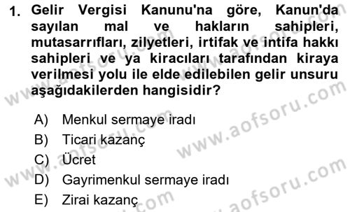 Özel Vergi Hukuku 1 Dersi 2022 - 2023 Yılı (Final) Dönem Sonu Sınav Soruları 1. Soru
