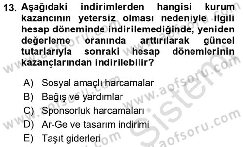 Özel Vergi Hukuku 1 Dersi 2022 - 2023 Yılı (Final) Dönem Sonu Sınav Soruları 13. Soru