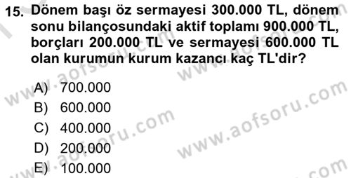 Özel Vergi Hukuku 1 Dersi 2022 - 2023 Yılı (Final) Dönem Sonu Sınav Soruları 15. Soru