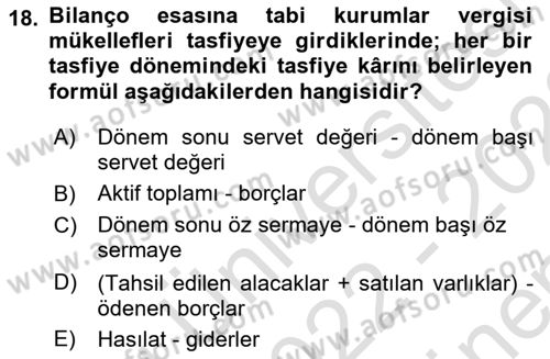 Özel Vergi Hukuku 1 Dersi 2022 - 2023 Yılı (Final) Dönem Sonu Sınav Soruları 18. Soru