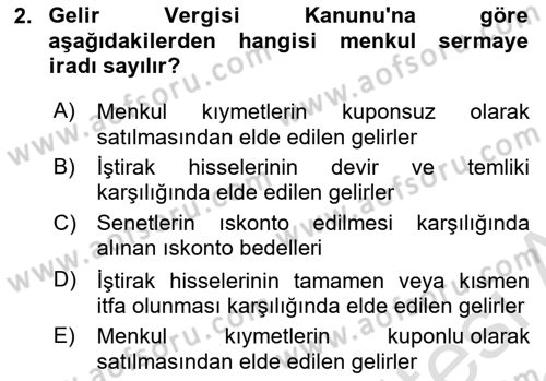 Özel Vergi Hukuku 1 Dersi 2022 - 2023 Yılı (Final) Dönem Sonu Sınav Soruları 2. Soru