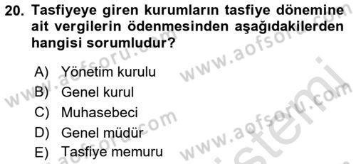 Özel Vergi Hukuku 1 Dersi 2022 - 2023 Yılı (Final) Dönem Sonu Sınav Soruları 20. Soru