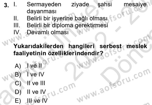 Özel Vergi Hukuku 1 Dersi 2022 - 2023 Yılı (Final) Dönem Sonu Sınav Soruları 3. Soru