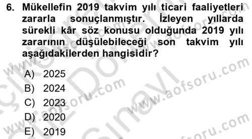 Özel Vergi Hukuku 1 Dersi 2022 - 2023 Yılı (Final) Dönem Sonu Sınav Soruları 6. Soru