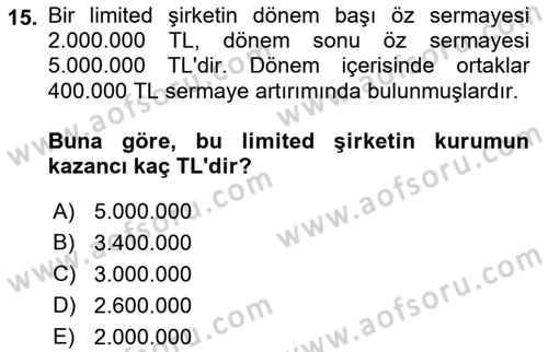Özel Vergi Hukuku 1 Dersi 2023 - 2024 Yılı (Final) Dönem Sonu Sınav Soruları 15. Soru