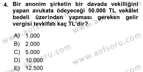 Özel Vergi Hukuku 1 Dersi 2023 - 2024 Yılı (Final) Dönem Sonu Sınav Soruları 4. Soru
