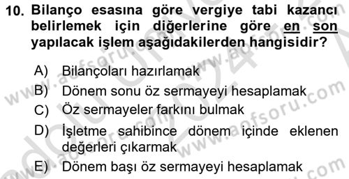 Özel Vergi Hukuku 1 Dersi 2024 - 2025 Yılı (Vize) Ara Sınav Soruları 10. Soru