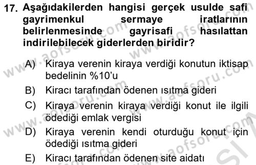 Özel Vergi Hukuku 1 Dersi 2024 - 2025 Yılı (Vize) Ara Sınav Soruları 17. Soru