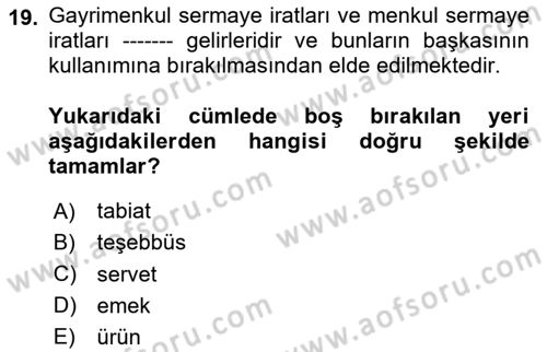 Özel Vergi Hukuku 1 Dersi 2024 - 2025 Yılı (Vize) Ara Sınav Soruları 19. Soru
