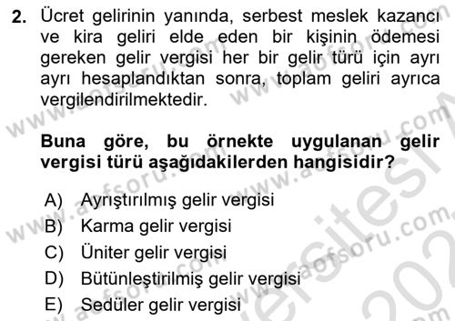 Özel Vergi Hukuku 1 Dersi 2024 - 2025 Yılı (Vize) Ara Sınav Soruları 2. Soru